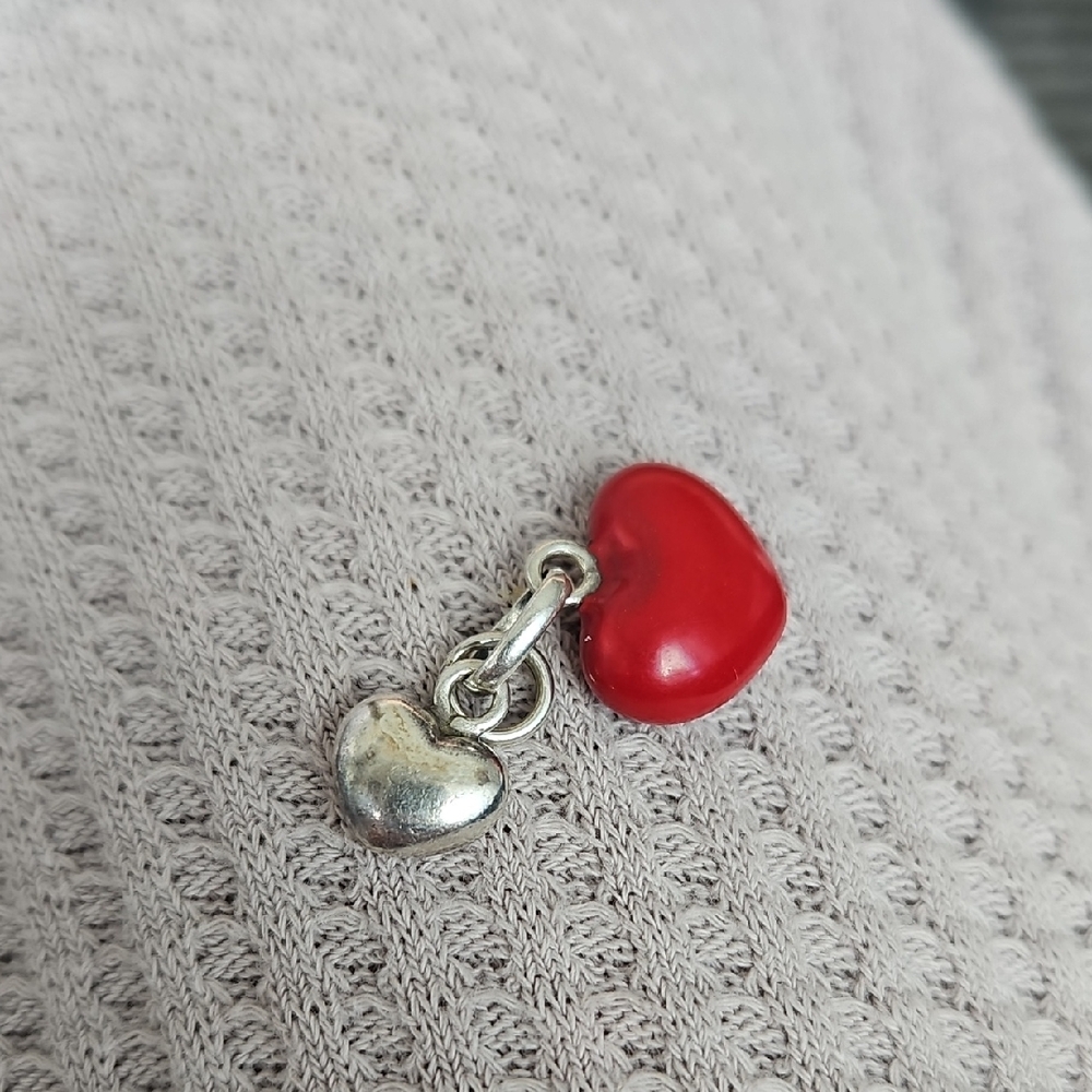 Red and Silver Double Heart Charm